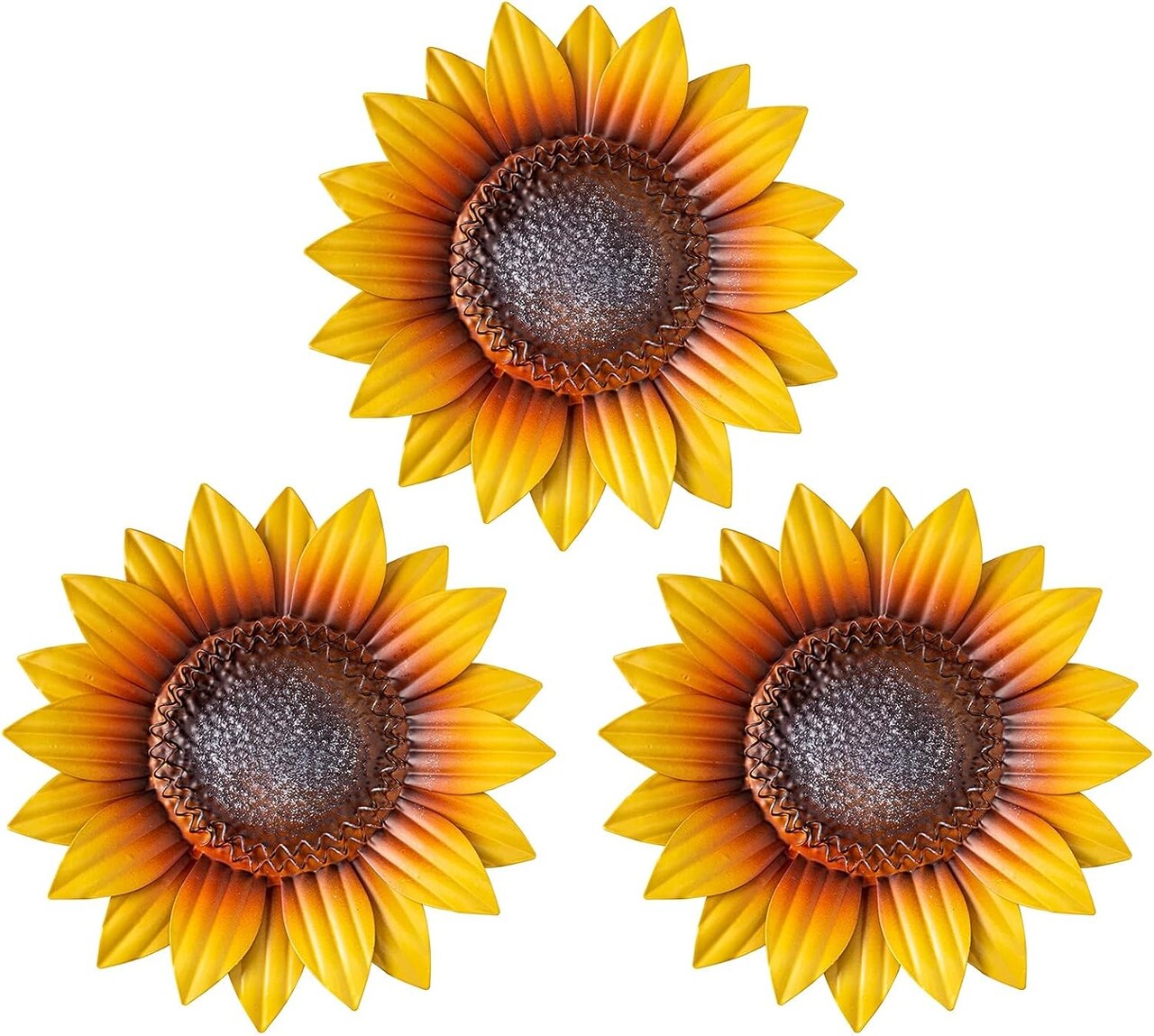 Sunflower Wall Decor - 9'' Metal Flower Wall Art Decorations 3 Pack Spring Yard Garden Sunflower Decor Hanging for Kitchen, Bathroom, Bedroom, Set of 3 Handmade Gift for Home, Indoor, Outdoor